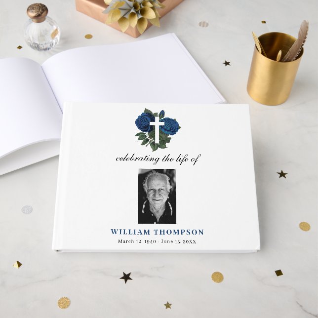 Gedenkfeier für das Leben der Beerdigung von Foto Gästebuch (Vorderseite Offen)