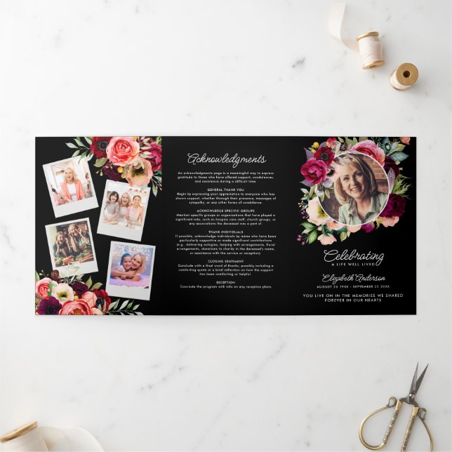 Gedenkfeier für das Leben Wasserfarben Dreifach-gefaltete Programmkarte (Außenbereich)