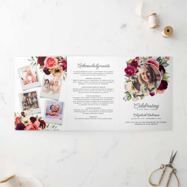 Gedenkfeier für das Leben Wasserfarben Dreifach-gefaltete Programmkarte (Außenbereich)