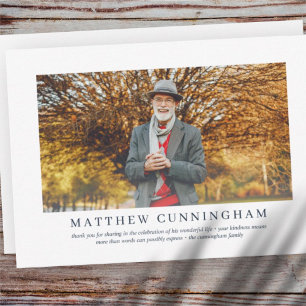 Gedenkfeier für ihn   Elegantes modernes Foto Dankeskarte