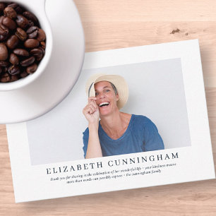 Gedenkfeier für sie   Elegantes modernes Foto Dankeskarte