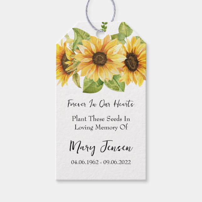 Gedenkfeier für Sonnenblumenkerne Geschenkanhänger (Vorderseite)