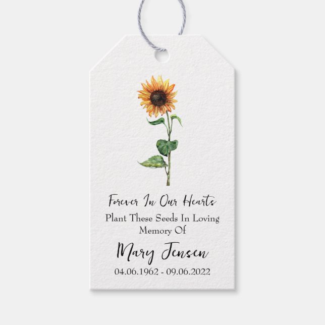 Gedenkfeier für Sonnenblumenkerne Geschenkanhänger (Vorderseite)