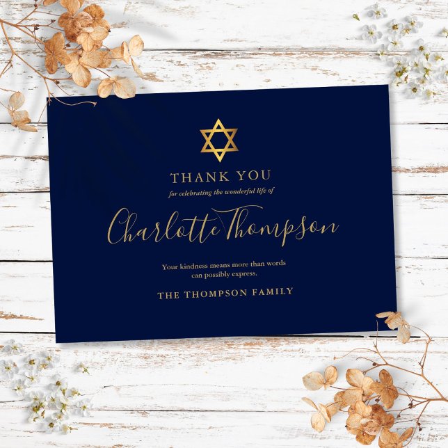 Gedenkfeier Gold Star von David Jewish Simple Dankeskarte (Memorial Funeral Gold Star of David Jewish Simple Thank You Card
)