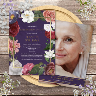 Gedenkfeier Lila Gold Rose Florale Foto Einladung