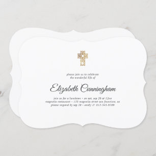 Gedenkfeier Modern mit Imitat-Gold-Kreuz Einladung