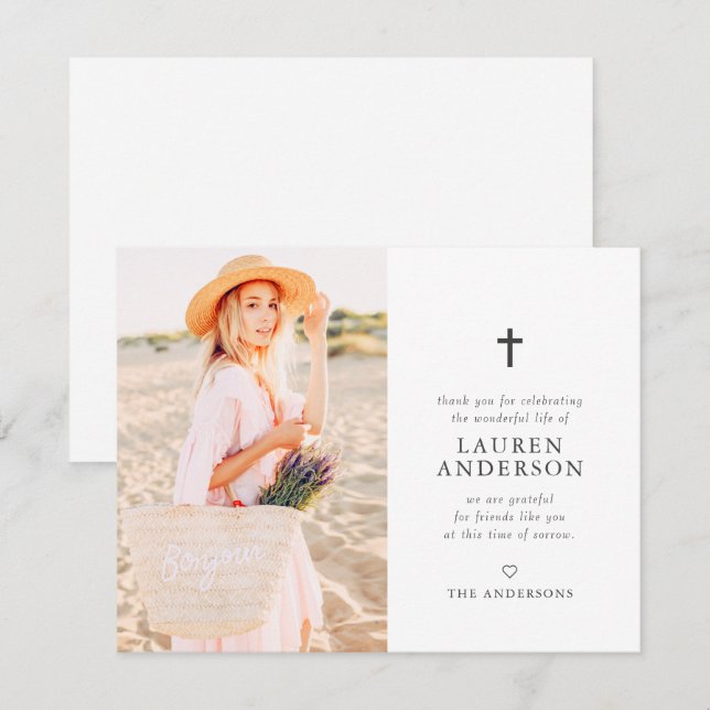 Gedenkfeier Modernes Chic Cross Dankeskarte (Vorne/Hinten)