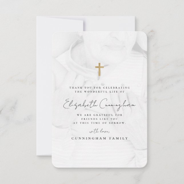 Gedenkfeier Modernes Foto mit einfachem Goldkreuz Dankeskarte (Vorderseite)
