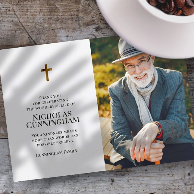 Gedenkfeier Modernes und einfaches Cross Foto Dankeskarte (Von Creator hochgeladen)