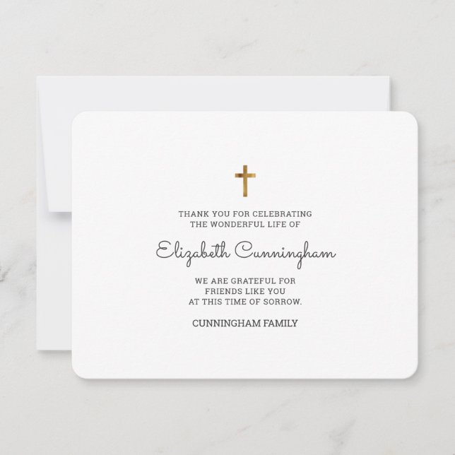Gedenkfeier Modernes und einfaches Gold Cross Dankeskarte (Vorderseite)