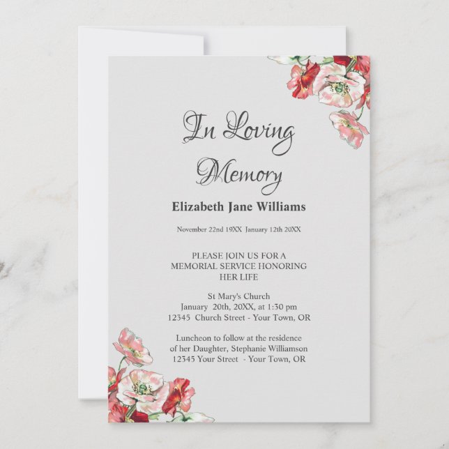 Gedenkfeier | Mohn Einladung (Vorderseite)