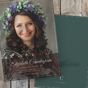 Gedenkfeier Monogramm Modernes klassisches Foto Dankeskarte
