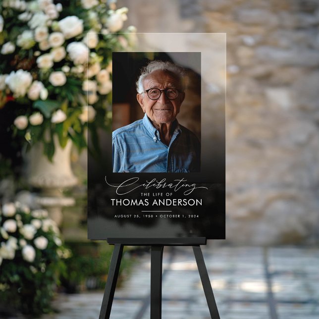 Gedenkfeier oder Beerdigung Foto Tribut Schwarz ve Acrylschild (Black Funeral Photo Sign)