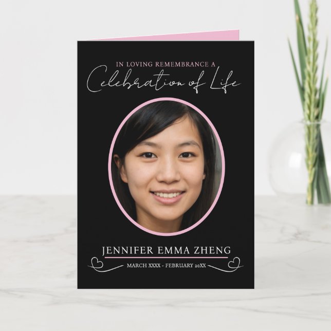 Gedenkfeier Oval Foto Rosa Schwarz Programm (Vorderseite)