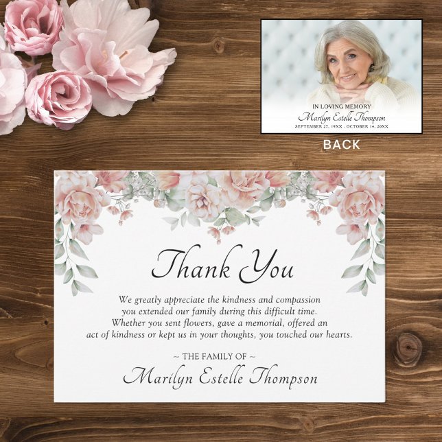 Gedenkfeier Pink, florales Foto Wasserfarbe Dankeskarte (Von Creator hochgeladen)