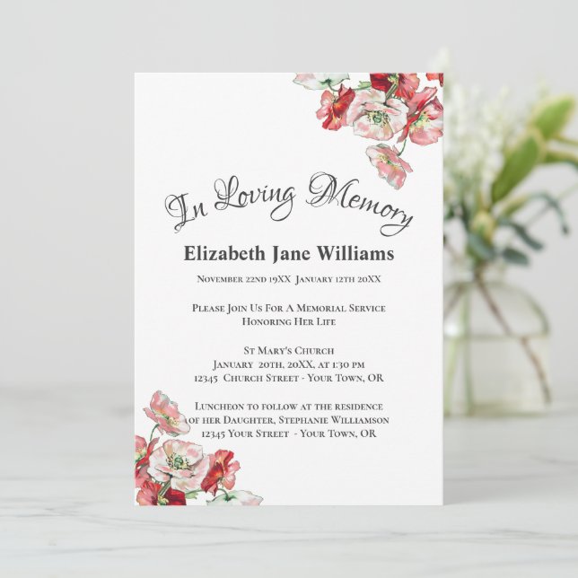 Gedenkfeier | Poppy Invit Einladung (Stehend Vorderseite)