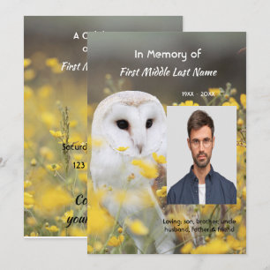 Gedenkfeier-Service-Foto Scheune Eule Vogel Einladung
