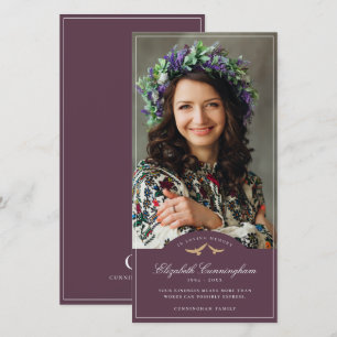 Gedenkfeier Vogelklassisches Monogramm-Foto Dankeskarte