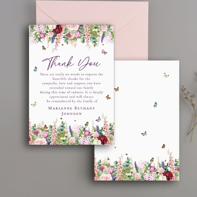 Gedenkfeier zum Leben: Blumenschmetterlinge Dankeskarte (Von Creator hochgeladen)