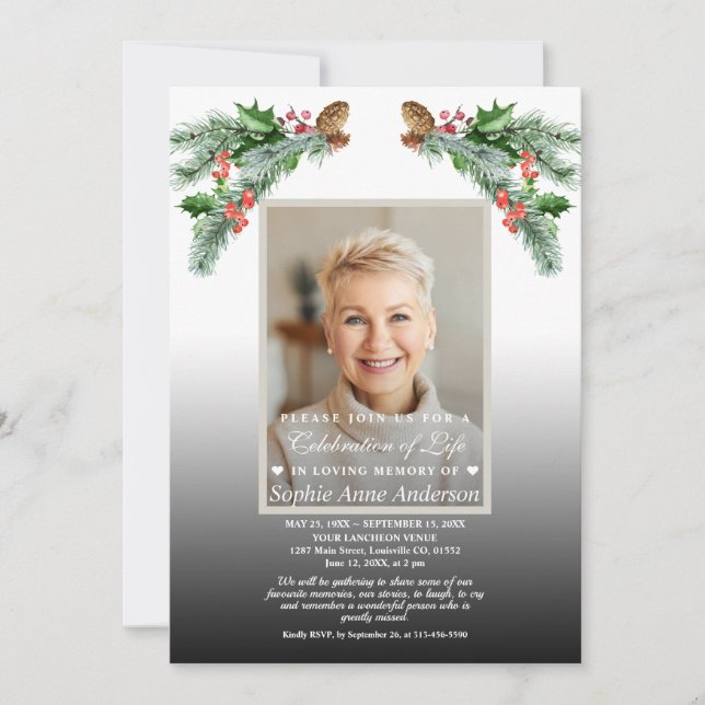 Gedenkfeier zum Life Winter Bouquet Foto Einladung (Vorderseite)
