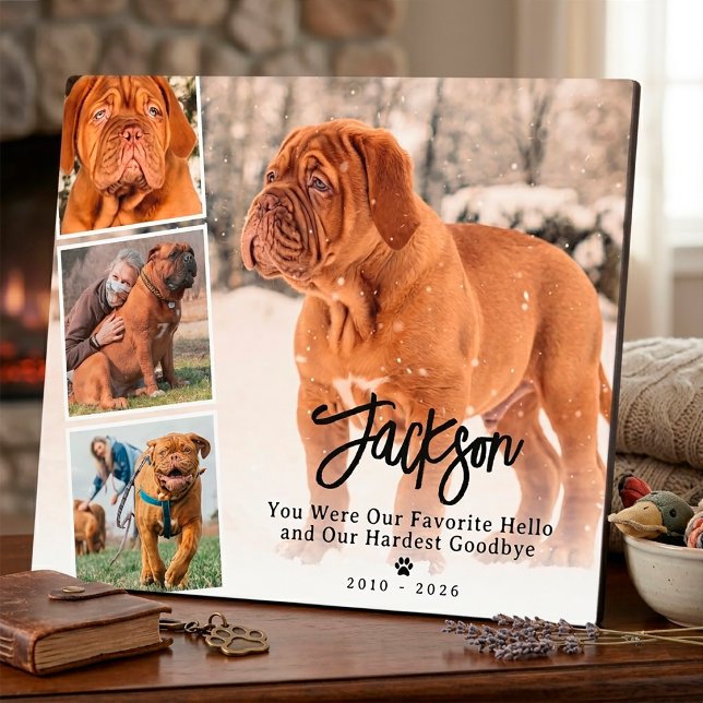 Gedenkfoto-Collage für Haustiere - Hund oder Katze Fotoplatte (Pet Dog Cat Memorial Photo Collage Sympathy Gift Our Favorite Hello Our Hardest Goodbye Quote)