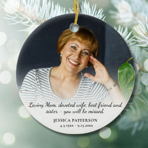 Gedenkfoto-Feier des Lebens mit individuellem Text Keramik Ornament