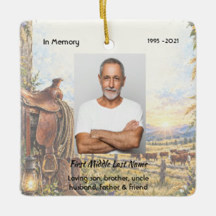 Gedenkfoto-Gebets-Cowboy-Landwirt-Rancher Keramikornament