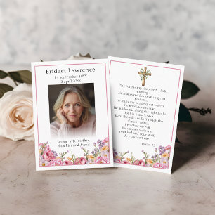 Gedenkfoto mit rosa Pfingstrosen Psalm 23 Gebetska Visitenkarte