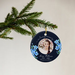 Gedenkfoto Vergissmeinnicht-Blumen Keramik Ornament