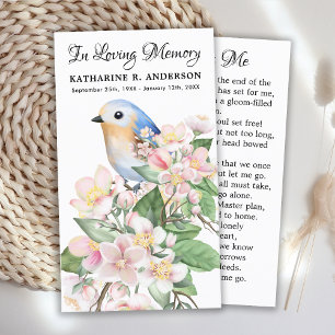 Gedenkgedicht Beerdigung Gebet-Karte Bird floral Telefonnummerkarte