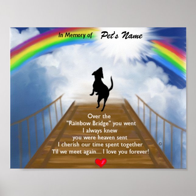 Gedenkgedicht von Rainbow Bridge für Hunde Poster (Vorne)