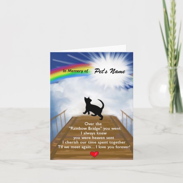 Gedenkgedicht von Rainbow Bridge für Katzen Karte (Vorderseite)