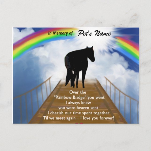 Gedenkgedicht von Rainbow Bridge für Pferde Postkarte (Vorderseite)