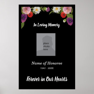 Gedenkgottesdienst, elegante Blumengrenze und Foto Poster