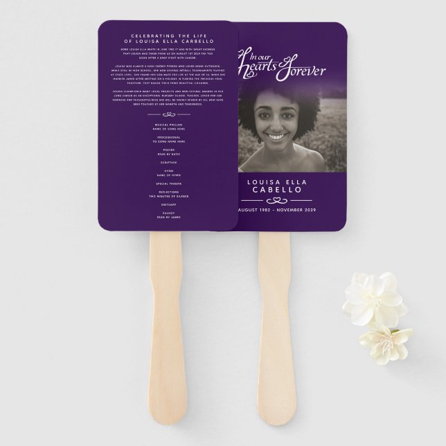 Gedenkgottesdienst Foto Herz lila Programmfans Fächer (Vorne und Hinten)