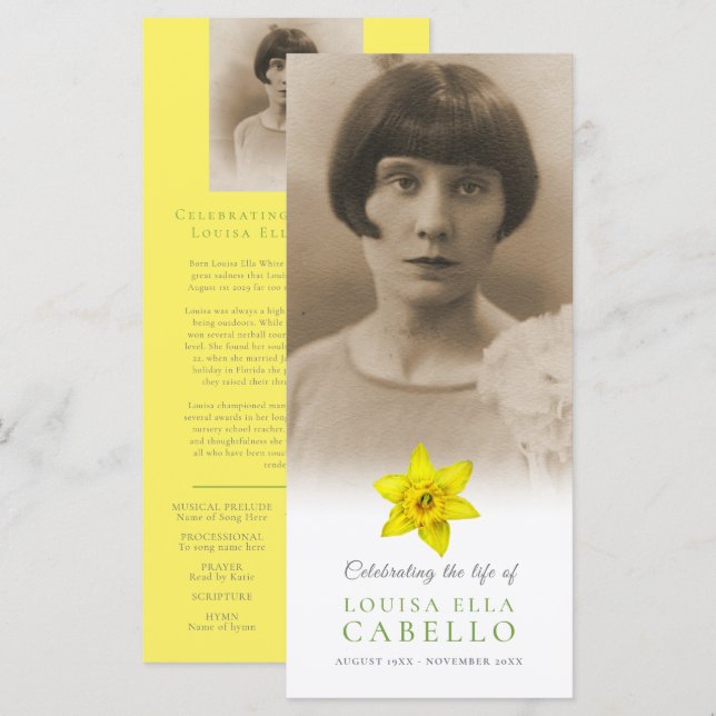 Gedenkgottesdienst Gelbe Narzissen helle Beerdigun Programm (Vorne/Hinten)