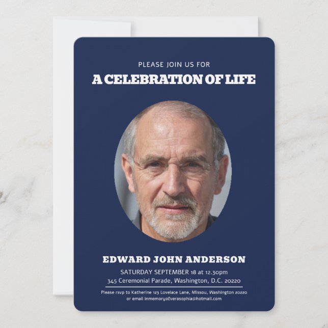 Gedenkgottesdienst Oval Foto Blau Einladung (Vorderseite)