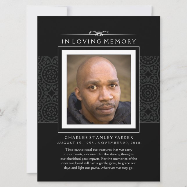 Gedenkkarte - Elegantes Schwarz - Gedicht des Lebe Ankündigung (Vorderseite)