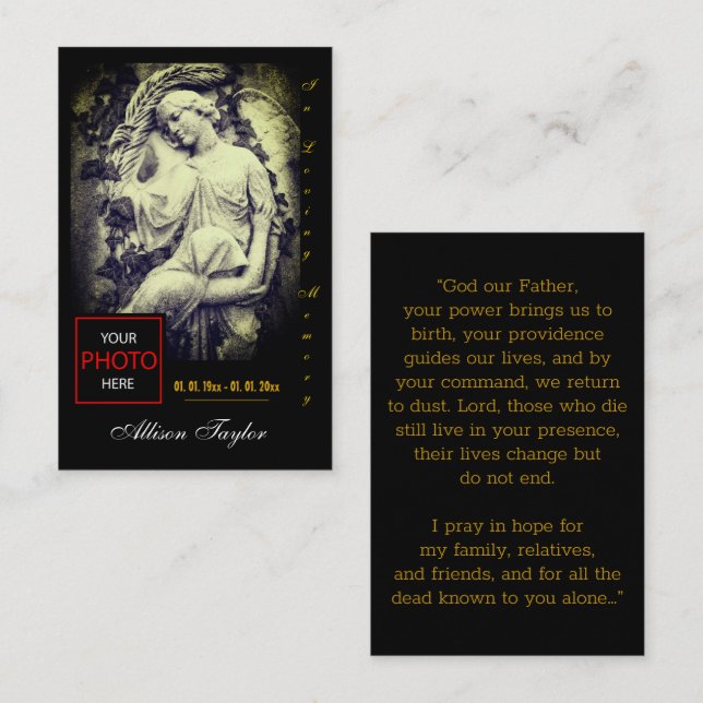 Gedenkkarte, Foto Beerdigungskarte mit Angel Visitenkarte (Vorne/Hinten)