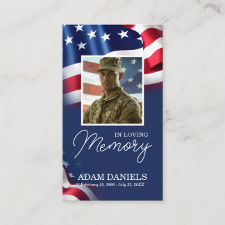 Gedenkkarte für Veteranen mit Foto, USA-Flagge Visitenkarte