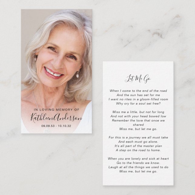 Gedenkkarte | Vollständiges Foto Telefonnummerkarte (Vorne/Hinten)