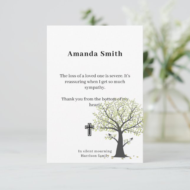 Gedenkkarten für die Wohltätigkeit mit Baum Dankeskarte (Stehend Vorderseite)