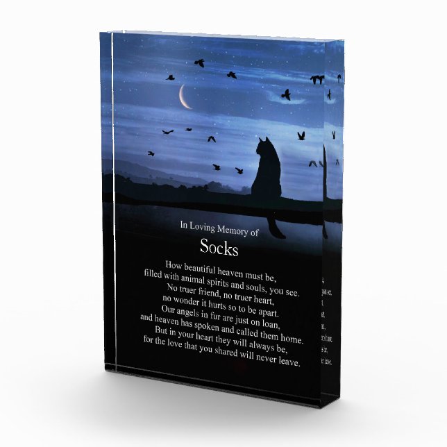 Gedenkkatze mit Himmelgedicht und Individuelle Nam Fotoblock (Rechts)