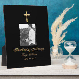 Gedenkkreuz aus imitiertem Gold In Loving Memory Fotoplatte