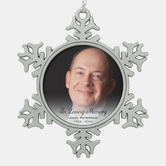Gedenkliches Foto in der Liebe zum Gedächtnisvater Schneeflocken Zinn-Ornament (Vorderseite)
