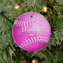 Gedenkmädchen spielen heiß rosa Softball Keramik Ornament