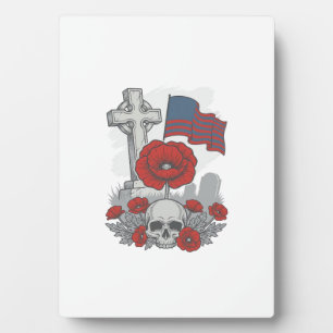 Gedenkmohnflaggenkreuz Vintage Gravur Vektor Fotoplatte