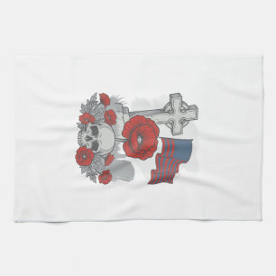 Gedenkmohnflaggenkreuz Vintage Gravur Vektor Geschirrtuch