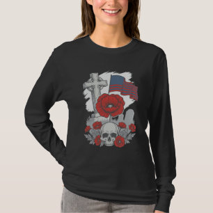 Gedenkmohnflaggenkreuz Vintage Gravur Vektor T-Shirt