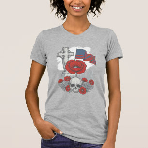 Gedenkmohnflaggenkreuz Vintage Gravur Vektor T-Shirt
